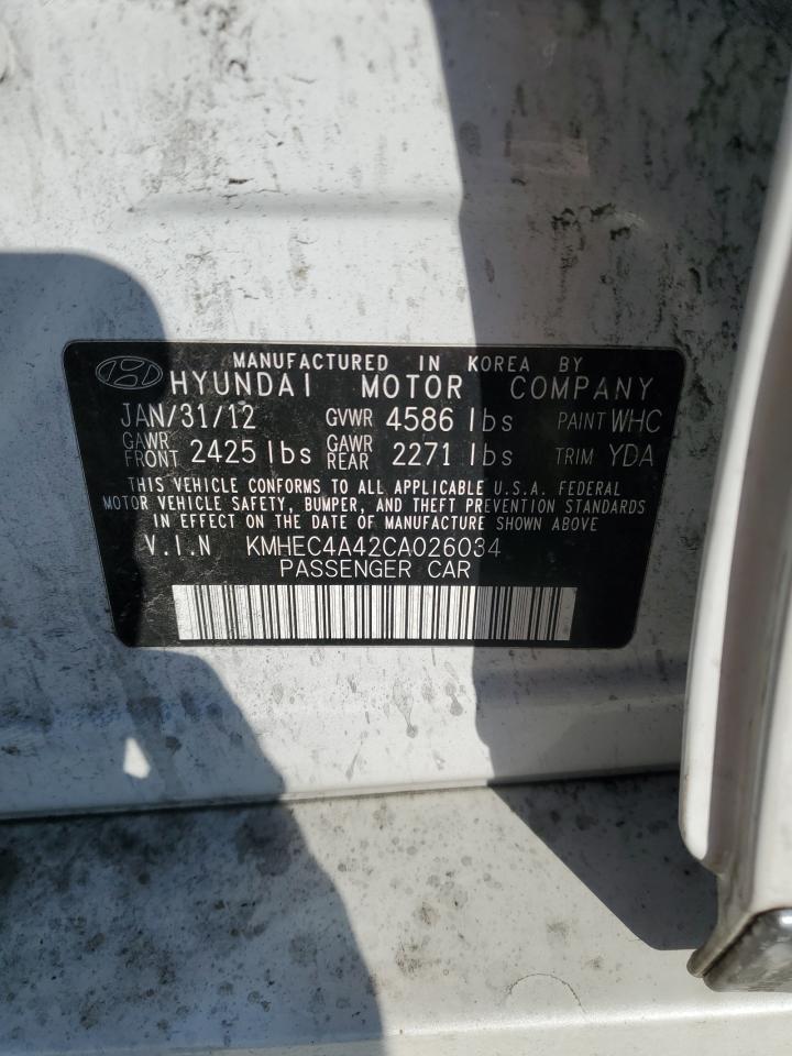 2012 Hyundai Sonata VIN KMHEC4A42CA026034 Copart auction photo, all over / minor dent/scratches damage thumbnail 14