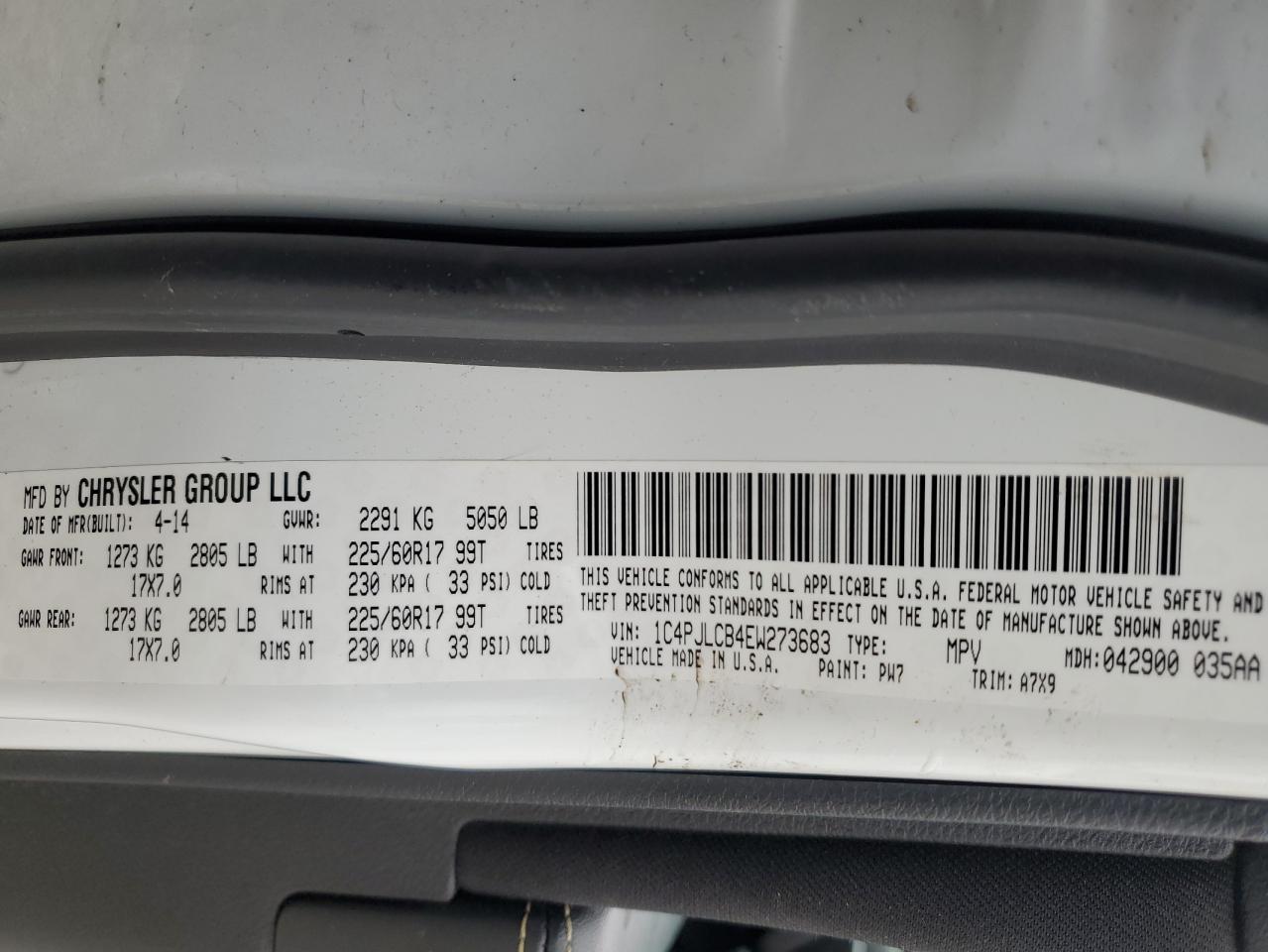2014 Jeep Grand Cherokee VIN 1C4PJLCB4EW273683 Copart auction photo, front end / rear end damage thumbnail 13