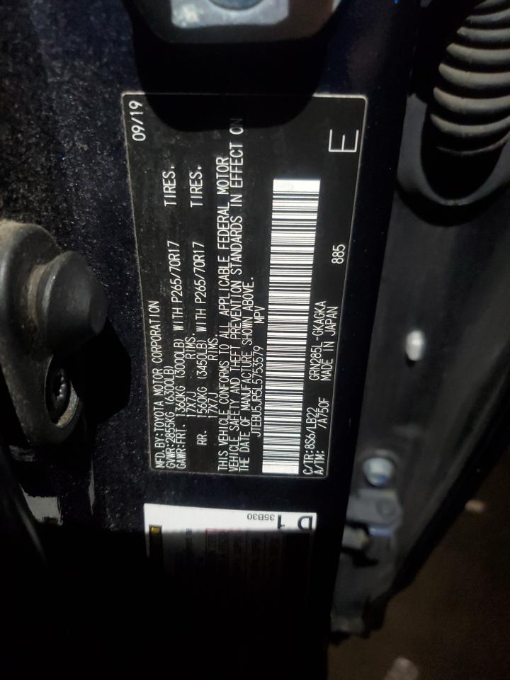 2020 Toyota 4Runner VIN JTEBU5JR5L5753579 Copart auction photo, rear end damage thumbnail 13