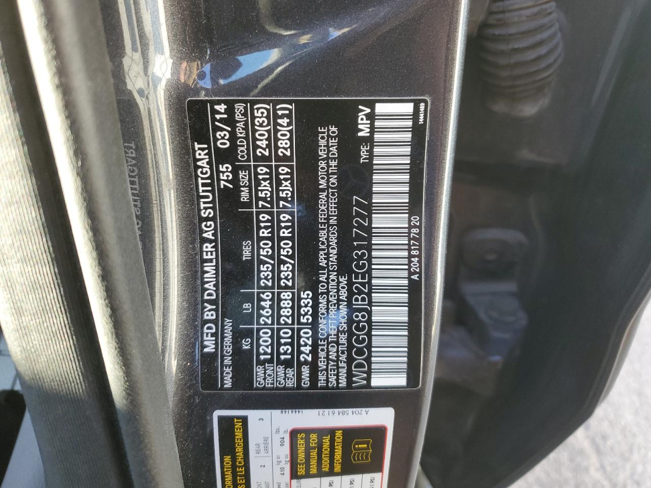2014 Mercedes-Benz GLK-klasse VIN WDCGG8JB2EG317277 Copart auction photo, front end damage thumbnail 14