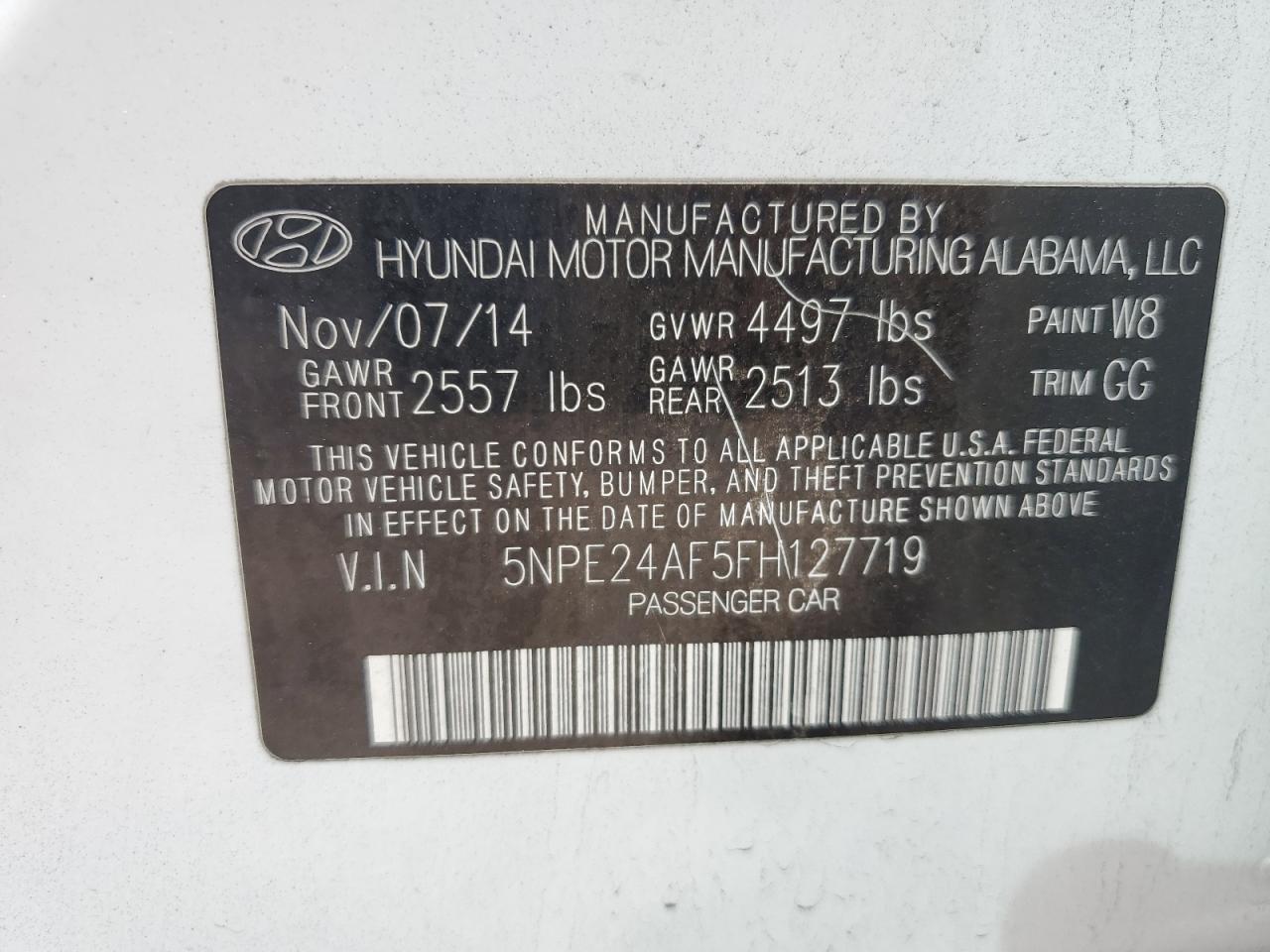 2015 Hyundai Sonata VIN 5NPE24AF5FH127719 Copart auction photo, rear end damage thumbnail 15