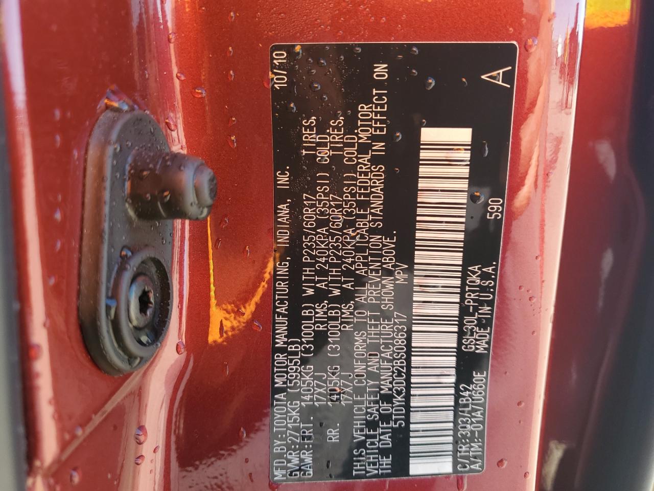 2011 Toyota Sienna VIN 5TDYK3DC2BS086317 Copart auction photo, front end damage thumbnail 13
