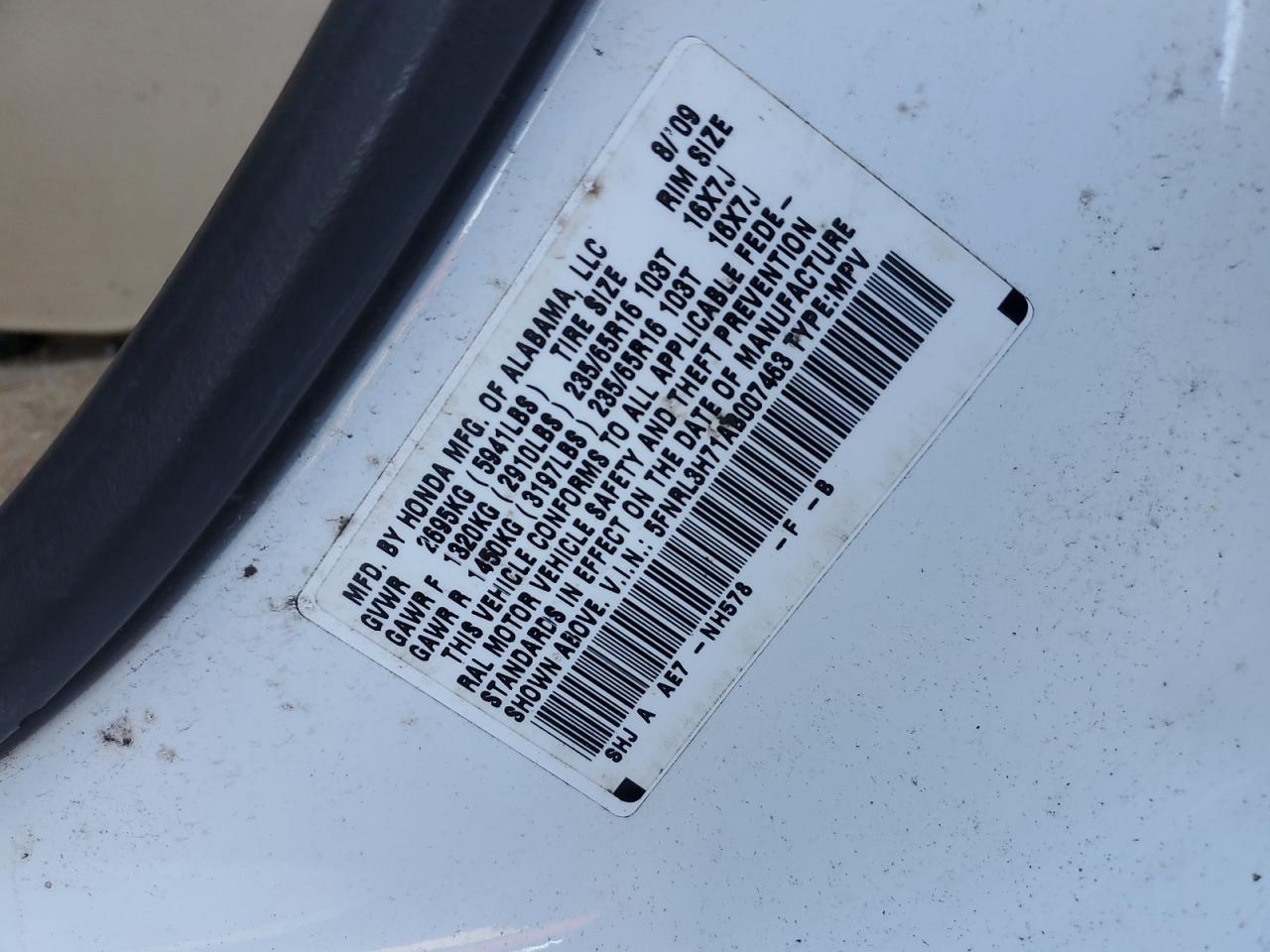 2010 Honda Odyssey VIN 5FNRL3H71AB007463 Copart auction photo, minor dent/scratches damage thumbnail 12