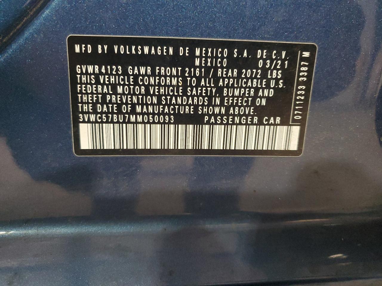 2021 Volkswagen Jetta VIN 3VWC57BU7MM050093 Copart auction photo, rear end damage thumbnail 14