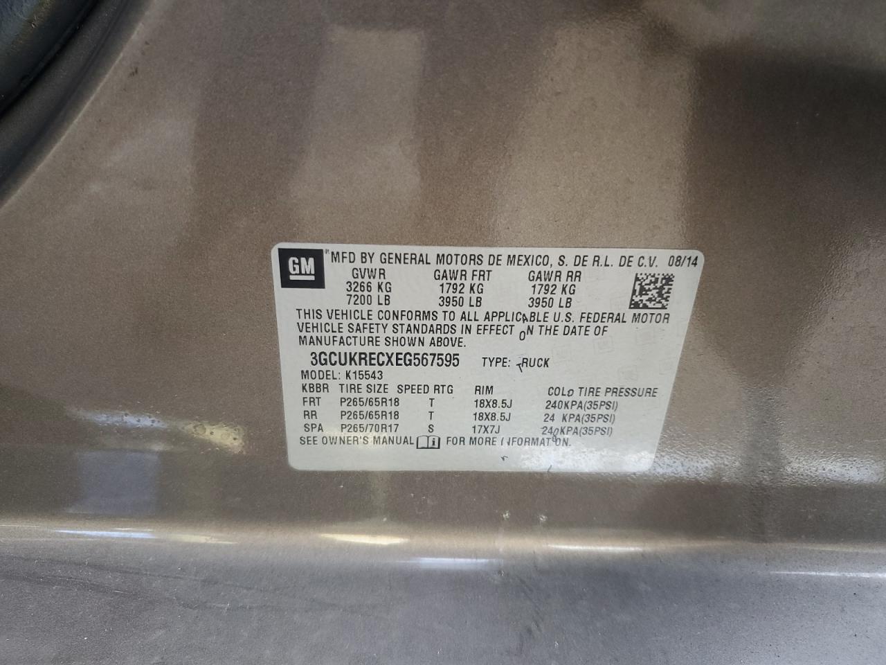 2014 Chevrolet Silverado VIN 3GCUKRECXEG567595 Copart auction photo, rear end / undercarriage damage thumbnail 14
