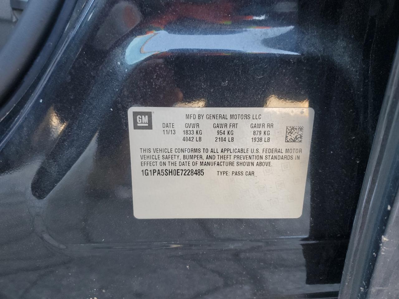 2014 Chevrolet Cruze VIN 1G1PA5SH0E7228485 Copart auction photo, all over damage thumbnail 15