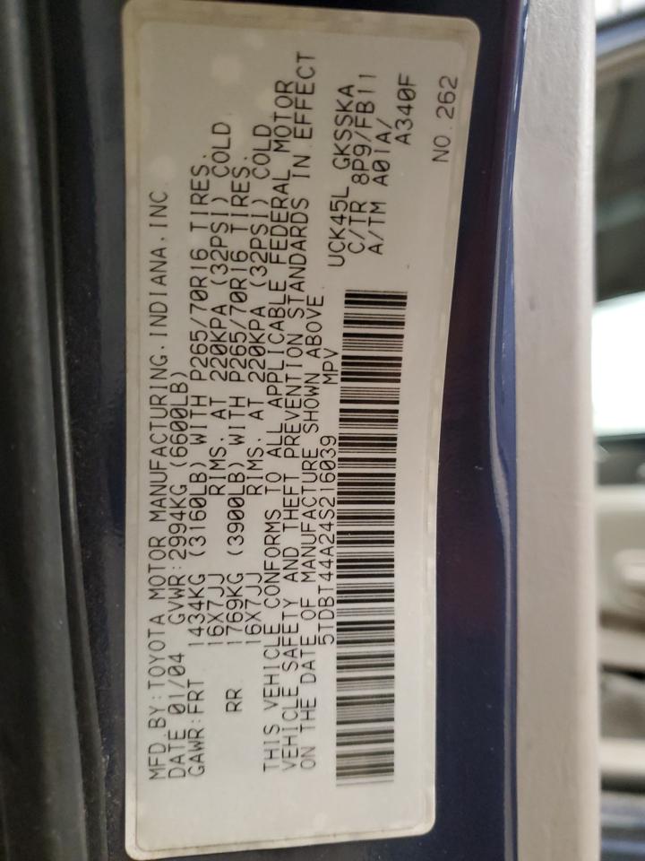 2004 Toyota Sequoia VIN 5TDBT44A24S216039 Copart auction photo, undercarriage damage thumbnail 12
