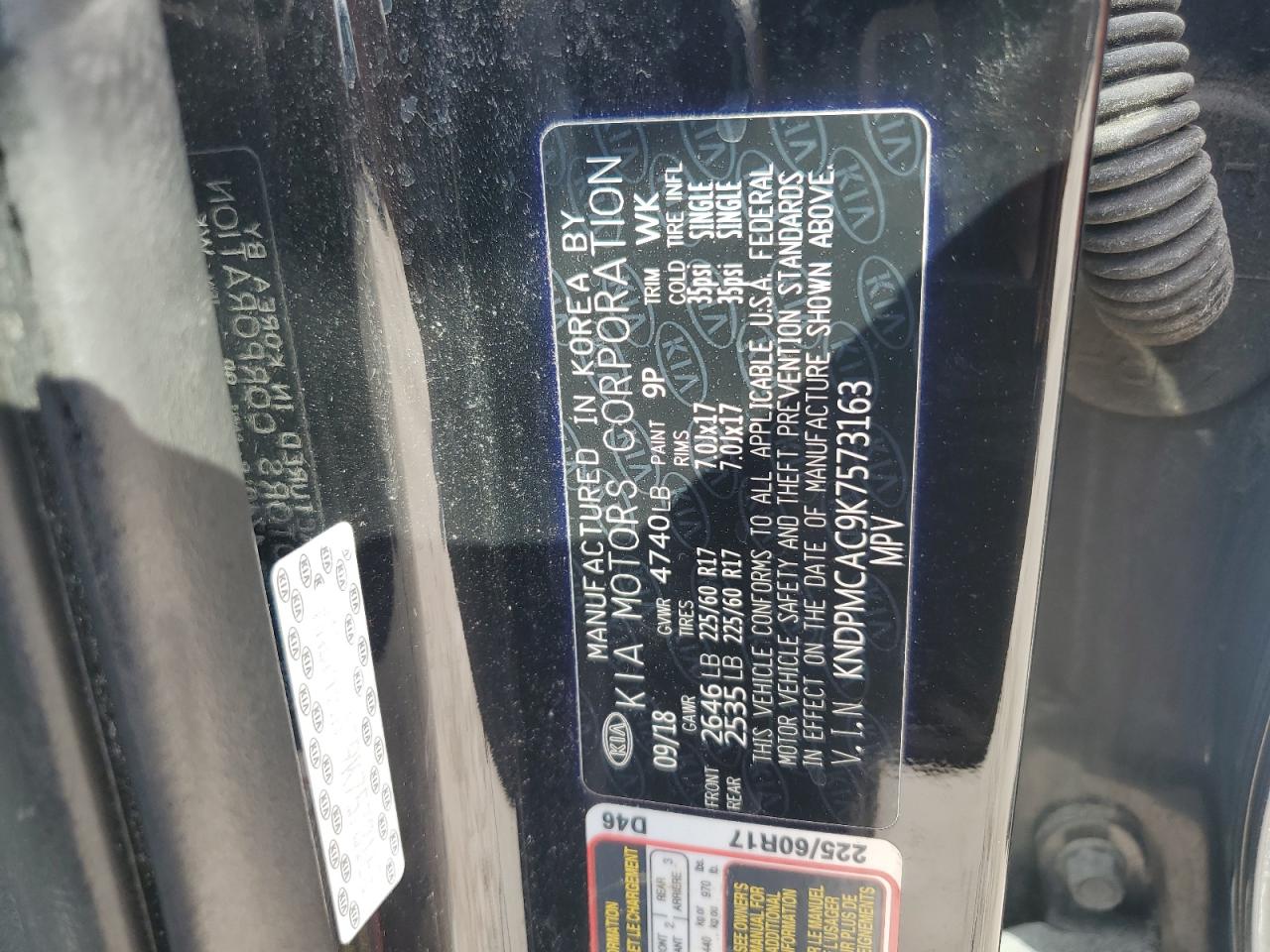 2019 KIA Sportage VIN KNDPMCAC9K7573163 Copart auction photo, biohazard/chemical damage thumbnail 13