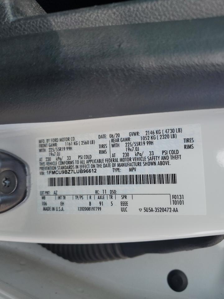 2020 Ford Escape VIN 1FMCU9BZ7LUB96612 Copart auction photo, rear end damage thumbnail 14