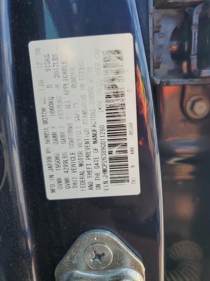2009 Honda Accord VIN JHMCP26389C011280 Copart auction photo, minor dent/scratches damage thumbnail 12