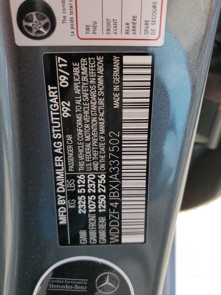 2018 Mercedes-Benz E-klasse VIN WDDZF4JBXJA337502 Copart auction photo, front end damage thumbnail 15