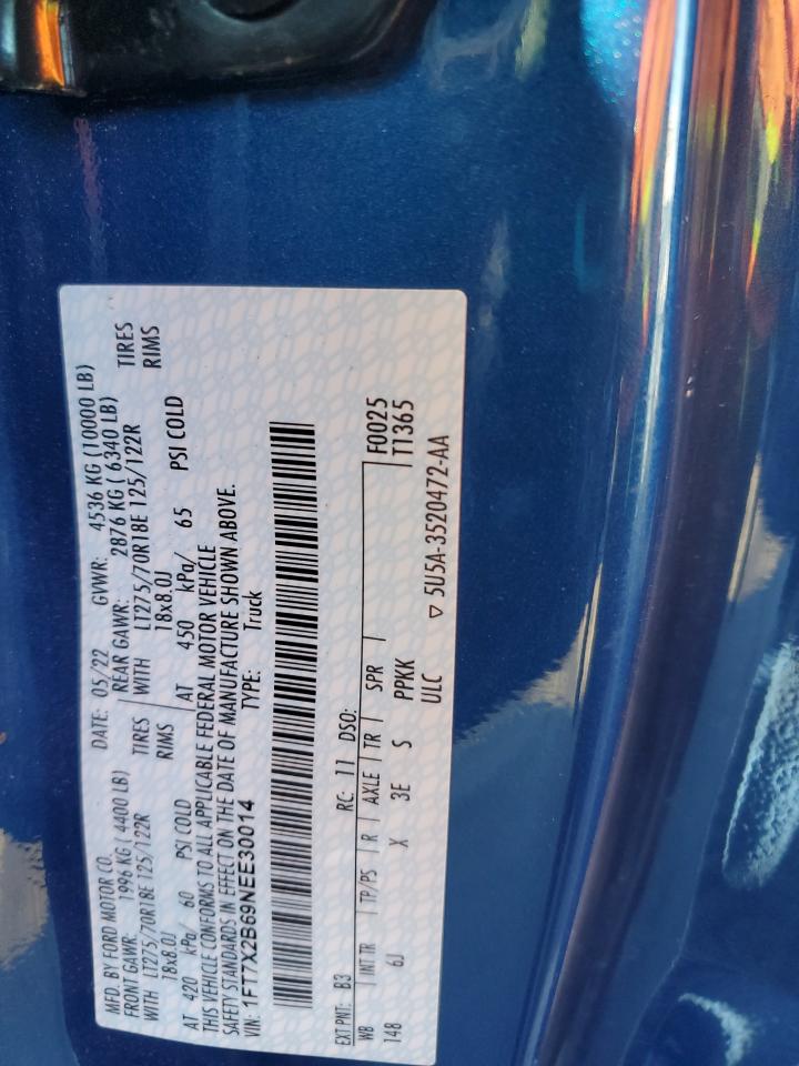 2022 Ford F250 VIN 1FT7X2B69NEE30014 Copart auction photo, side damage thumbnail 12