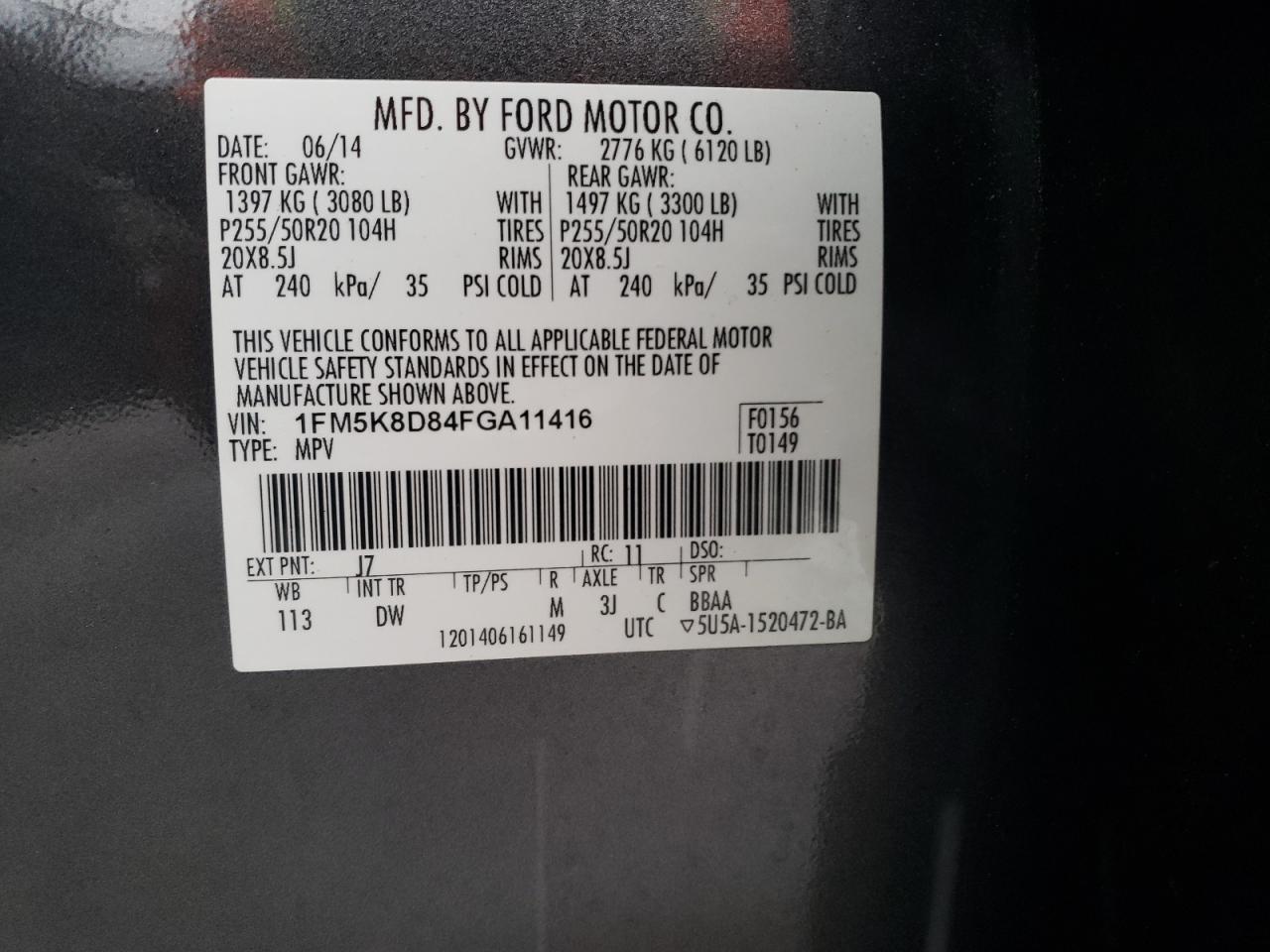 2015 Ford Explorer VIN 1FM5K8D84FGA11416 Copart auction photo, front end / minor dent/scratches damage thumbnail 13