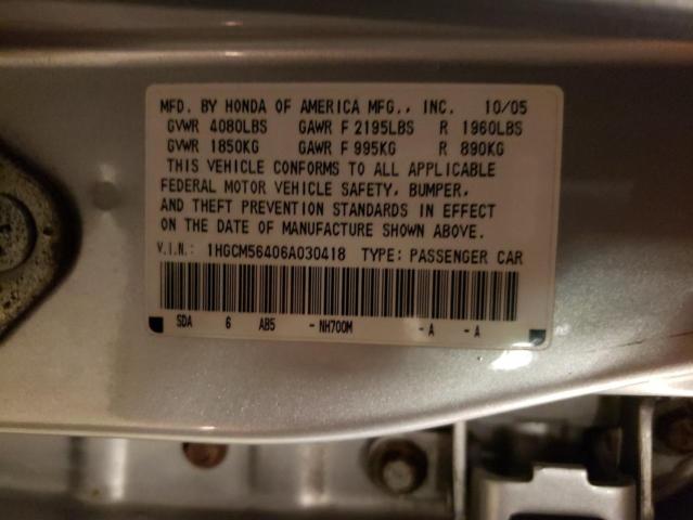 2006 Honda Accord VIN 1HGCM56406A030418 Copart auction photo, front end / side damage thumbnail 13