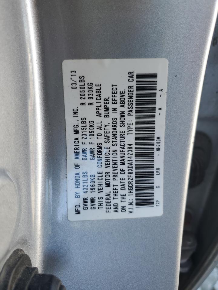 2013 Honda Accord VIN 1HGCR2F8XDA142384 Copart auction photo, front end / minor dent/scratches damage thumbnail 12