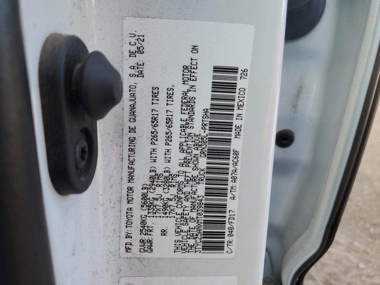 2021 Toyota Tacoma VIN 3TYCZ5ANXMT039843 Copart auction photo, front end / mechanical damage thumbnail 13