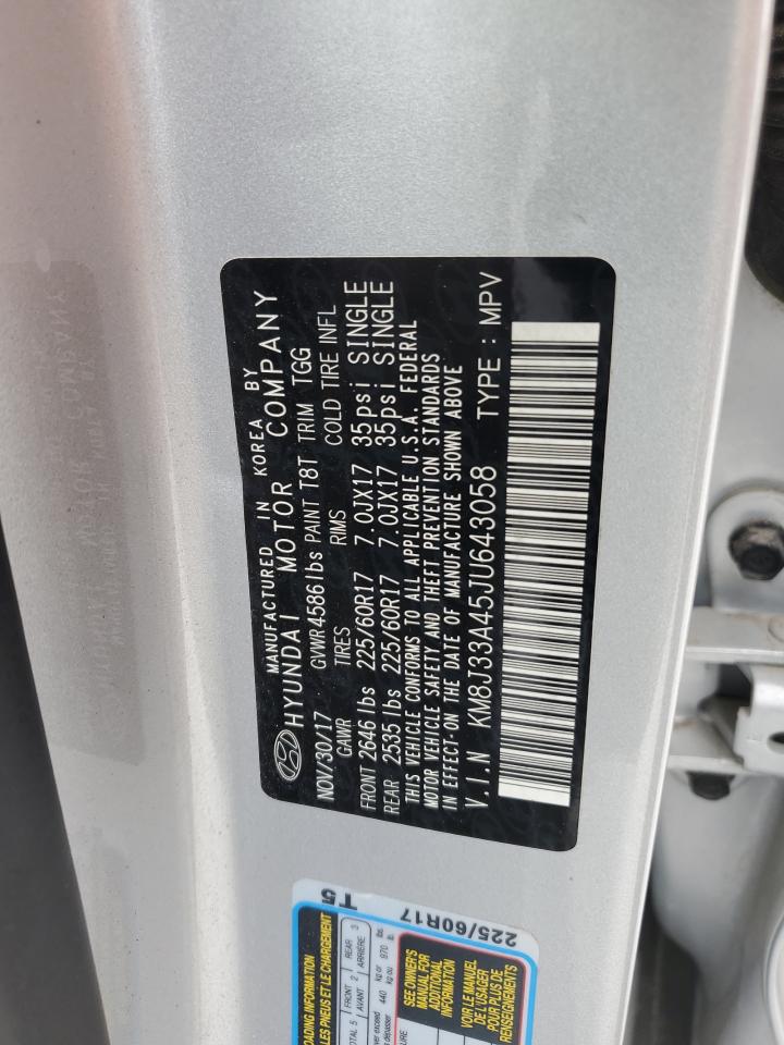 2018 Hyundai Tucson VIN KM8J33A45JU643058 Copart auction photo, all over damage thumbnail 13