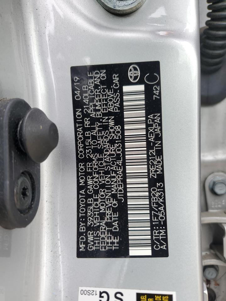 2020 Toyota Corolla VIN JTDEPRAE4LJ031508 Copart auction photo, front end / side damage thumbnail 15