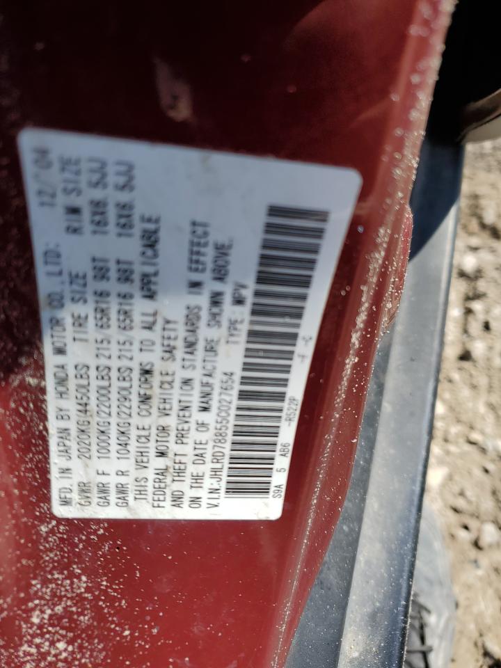2005 Honda CR-V VIN JHLRD78855C027654 Copart auction photo, front end / rear end damage thumbnail 13