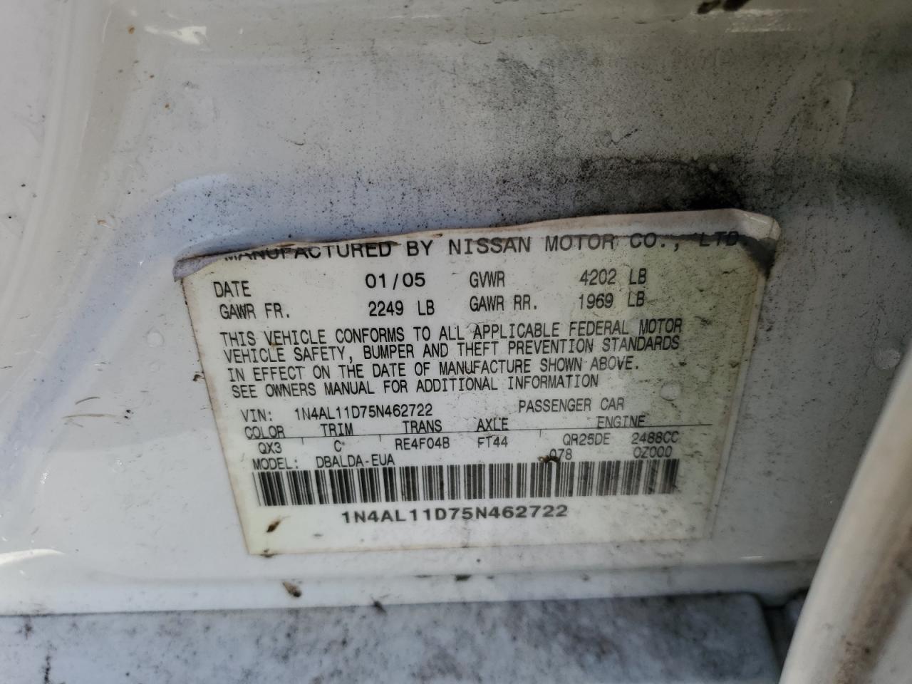 2005 Nissan Altima VIN 1N4AL11D75N462722 Copart auction photo, front end damage thumbnail 12