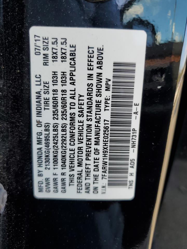 2017 Honda CR-V VIN 7FARW1H9XHE025617 Copart auction photo, side / rear end damage thumbnail 15