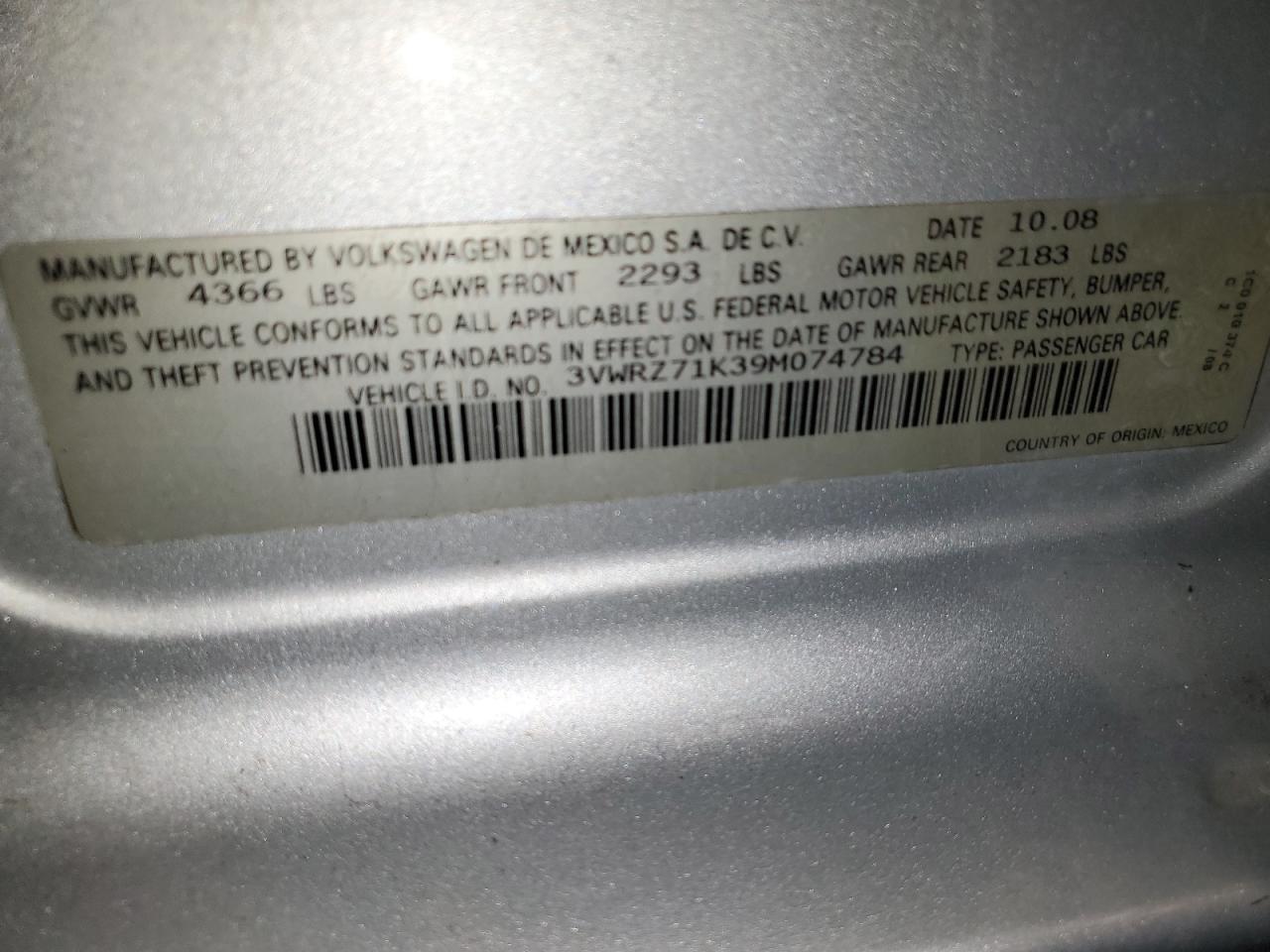 2009 Volkswagen Jetta VIN 3VWRZ71K39M074784 Copart auction photo, front end damage thumbnail 12