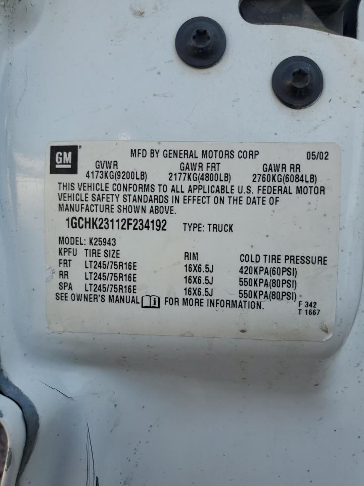 2002 Chevrolet Silverado VIN 1GCHK23112F234192 Copart auction photo, side damage thumbnail 12