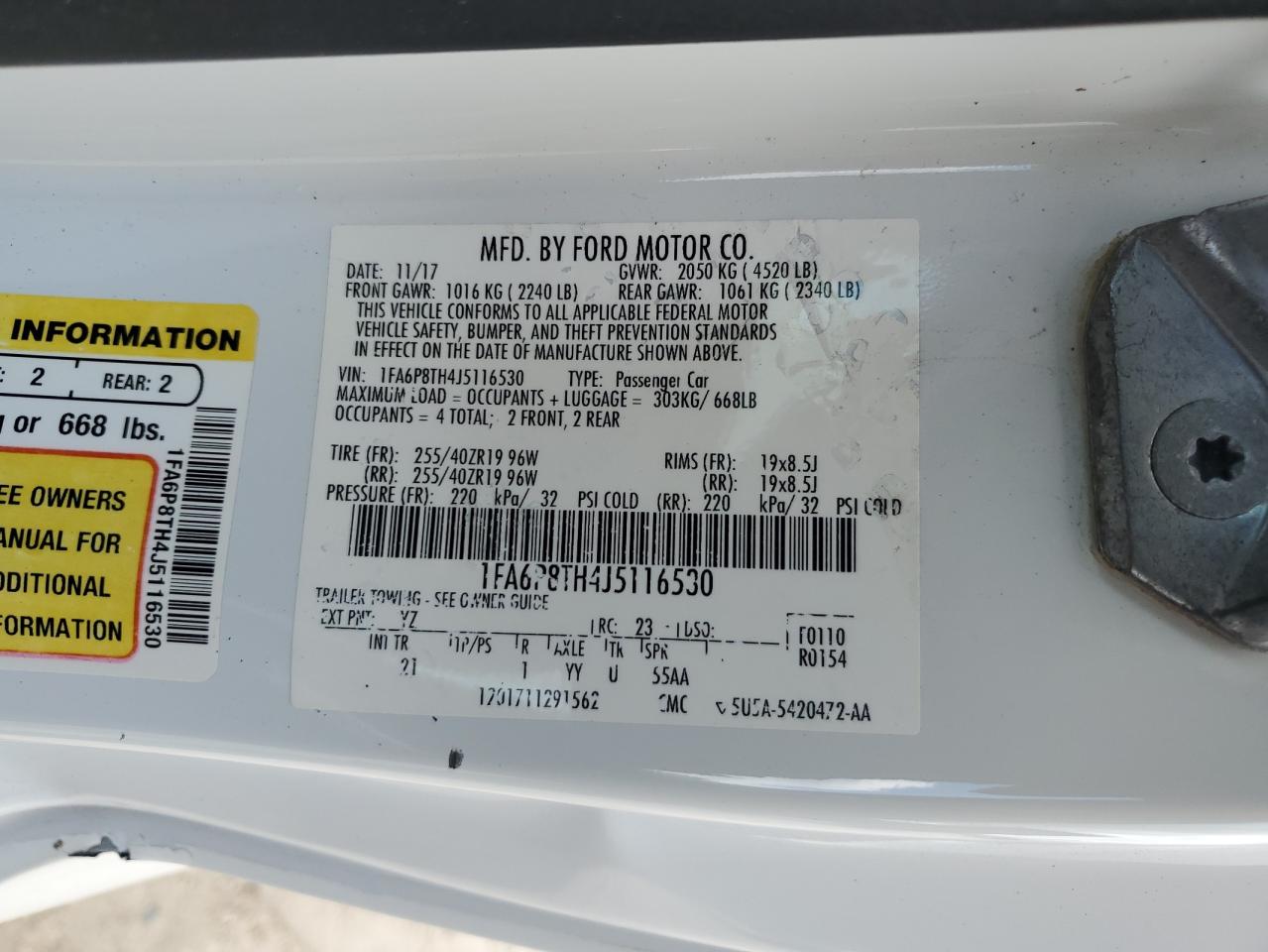 2018 Ford Mustang VIN 1FA6P8TH4J5116530 Copart auction photo, side / minor dent/scratches damage thumbnail 12