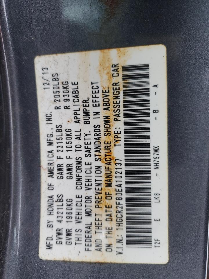 2014 Honda Accord VIN 1HGCR2F80EA102137 Copart auction photo, front end damage thumbnail 13