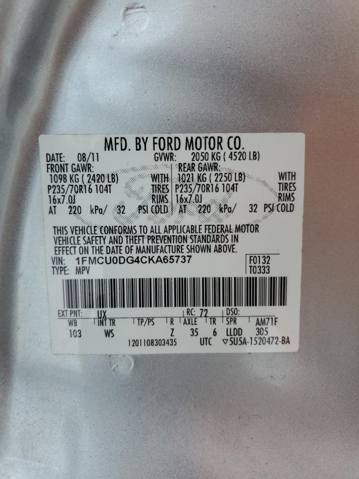 2012 Ford Escape VIN 1FMCU0DG4CKA65737 Copart auction photo, minor dent/scratches damage thumbnail 13