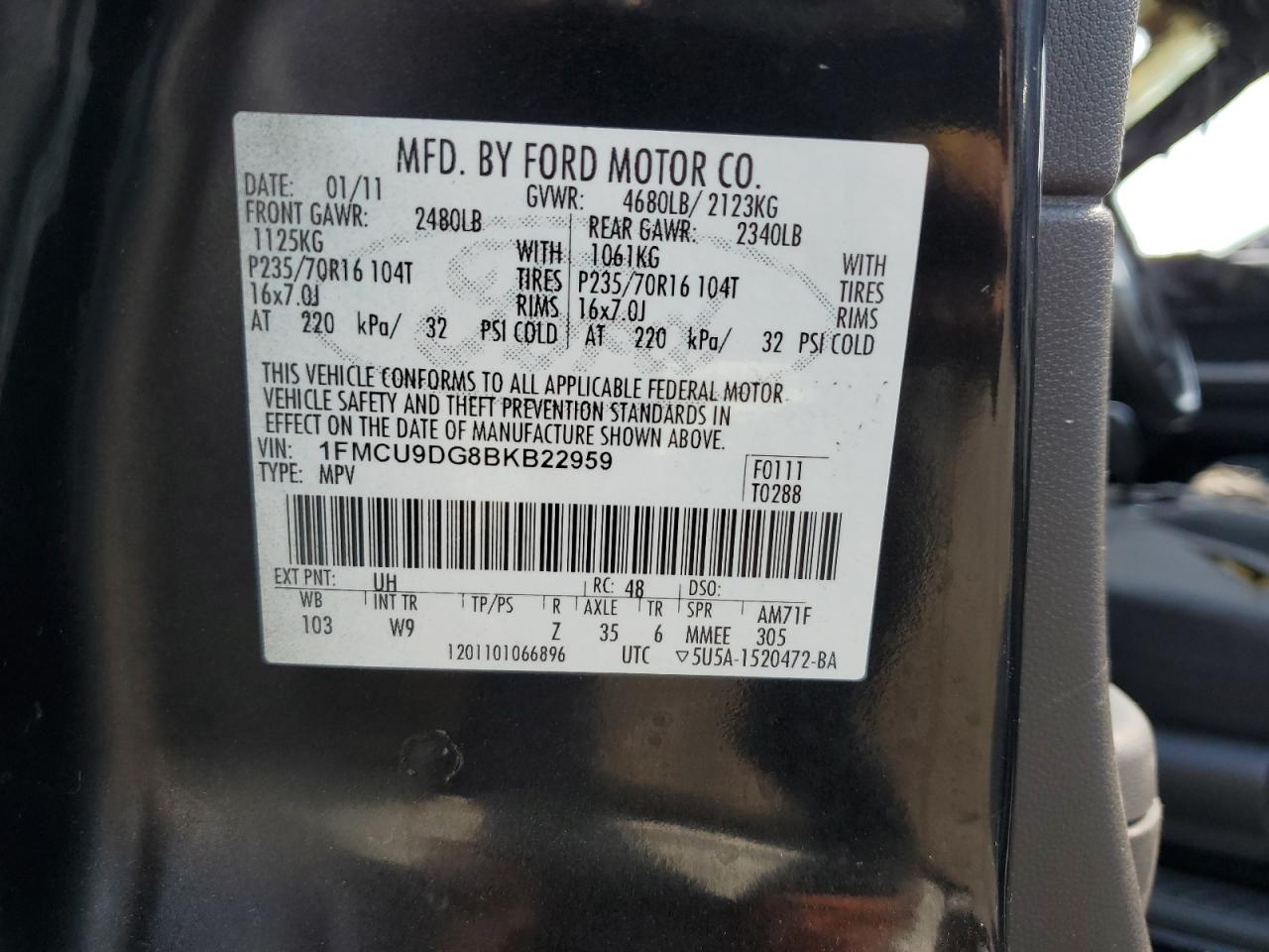 2011 Ford Escape VIN 1FMCU9DG8BKB22959 Copart auction photo, burn - engine / burn damage thumbnail 13