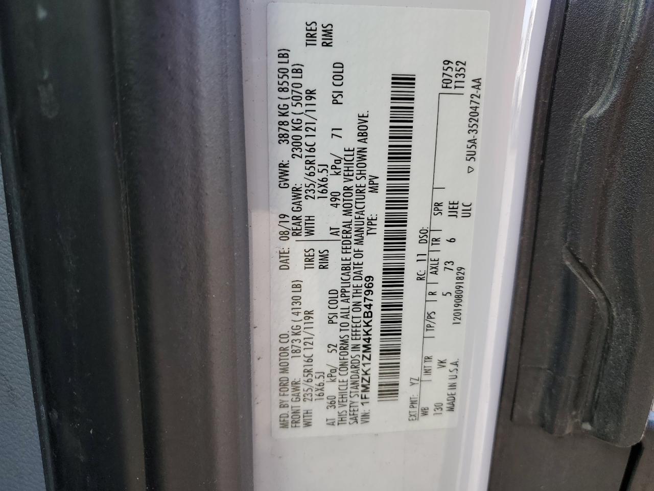 2019 Ford Transit VIN 1FMZK1ZM4KKB47969 Copart auction photo, side / rear end damage thumbnail 13