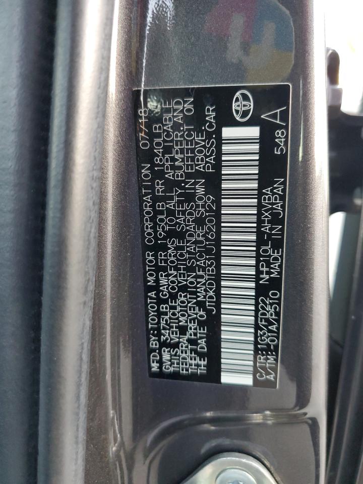 2018 Toyota Prius VIN JTDKDTB31J1620129 Copart auction photo, front end damage thumbnail 14