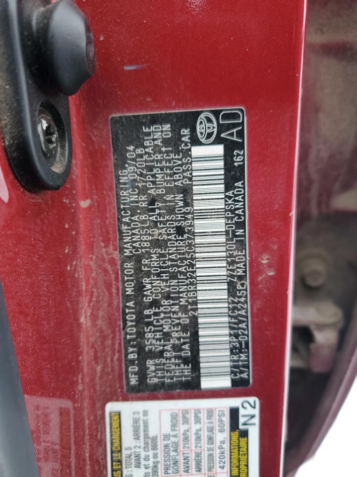 2005 Toyota Corolla VIN 2T1BR32E25C373949 Copart auction photo, front end / side damage thumbnail 13