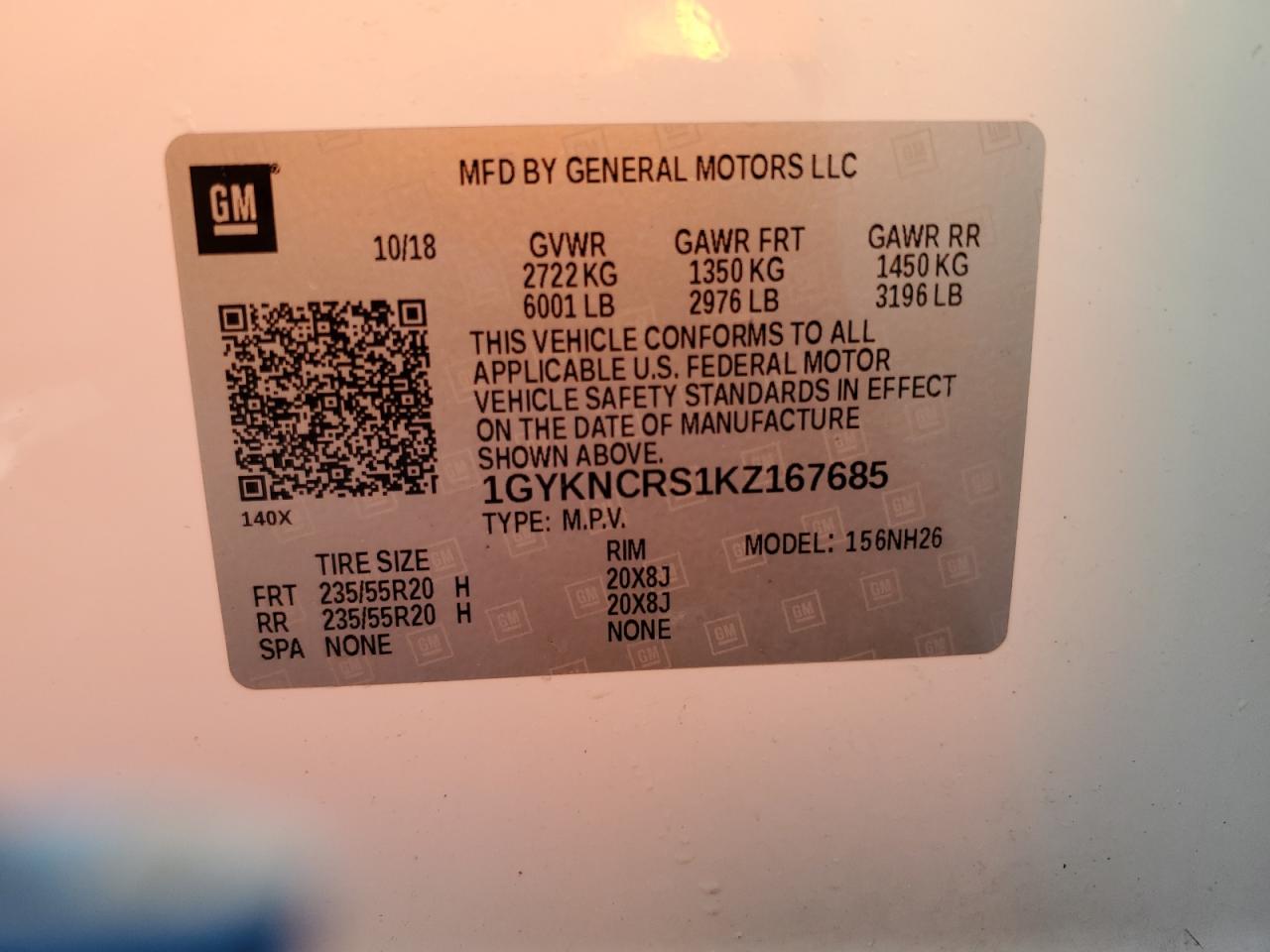 2019 Cadillac XT5 VIN 1GYKNCRS1KZ167685 Copart auction photo, water/flood damage thumbnail 14