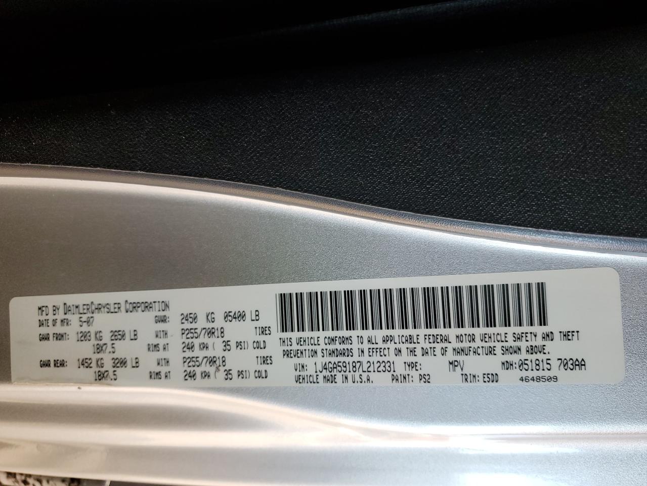 2007 Jeep Wrangler VIN 1J4GA59187L212331 Copart auction photo, side damage thumbnail 12