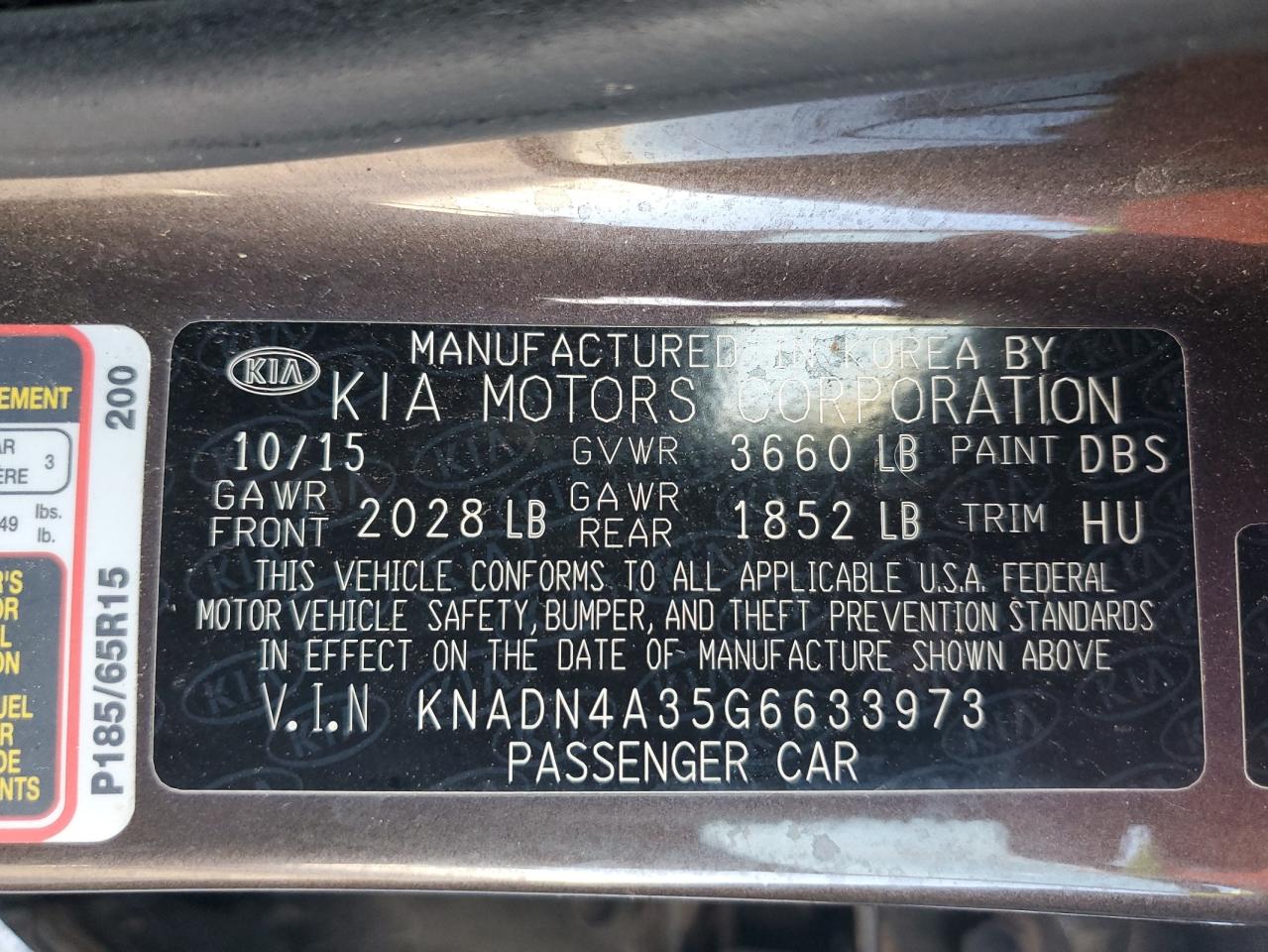 2016 KIA Rio VIN KNADN4A35G6633973 Copart auction photo, normal wear / minor dent/scratches damage thumbnail 12