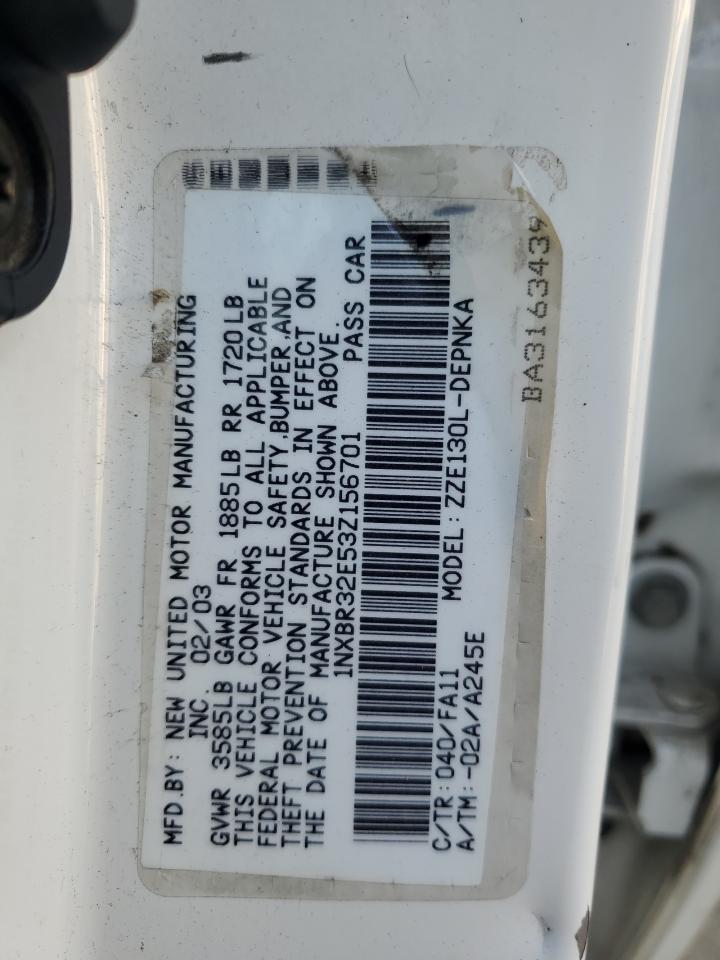 2003 Toyota Corolla VIN 1NXBR32E53Z156701 Copart auction photo, rear end damage thumbnail 12