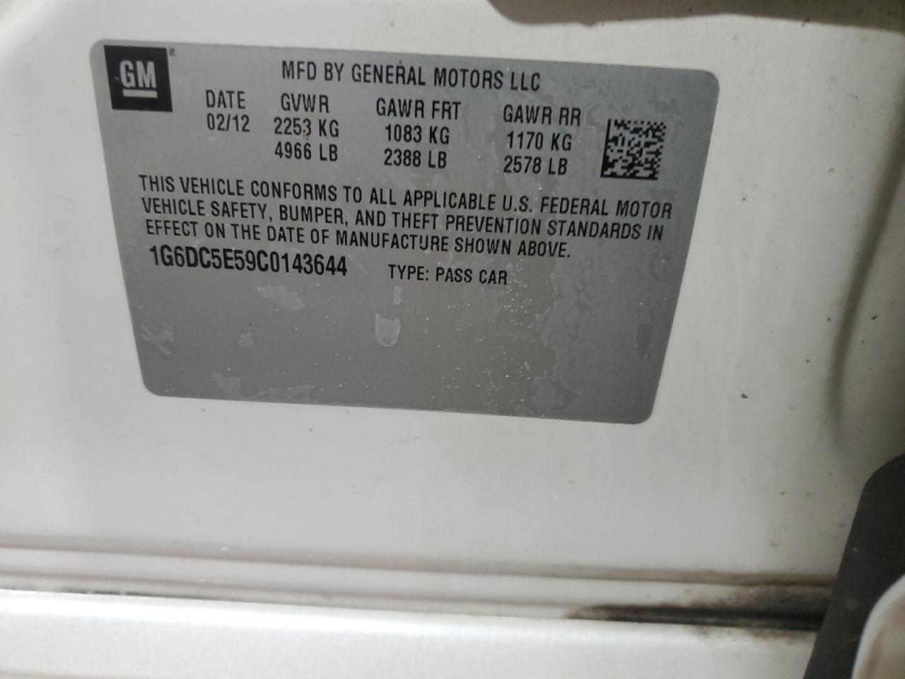 2012 Cadillac CTS VIN 1G6DC5E59C0143644 Copart auction photo, front end damage thumbnail 15