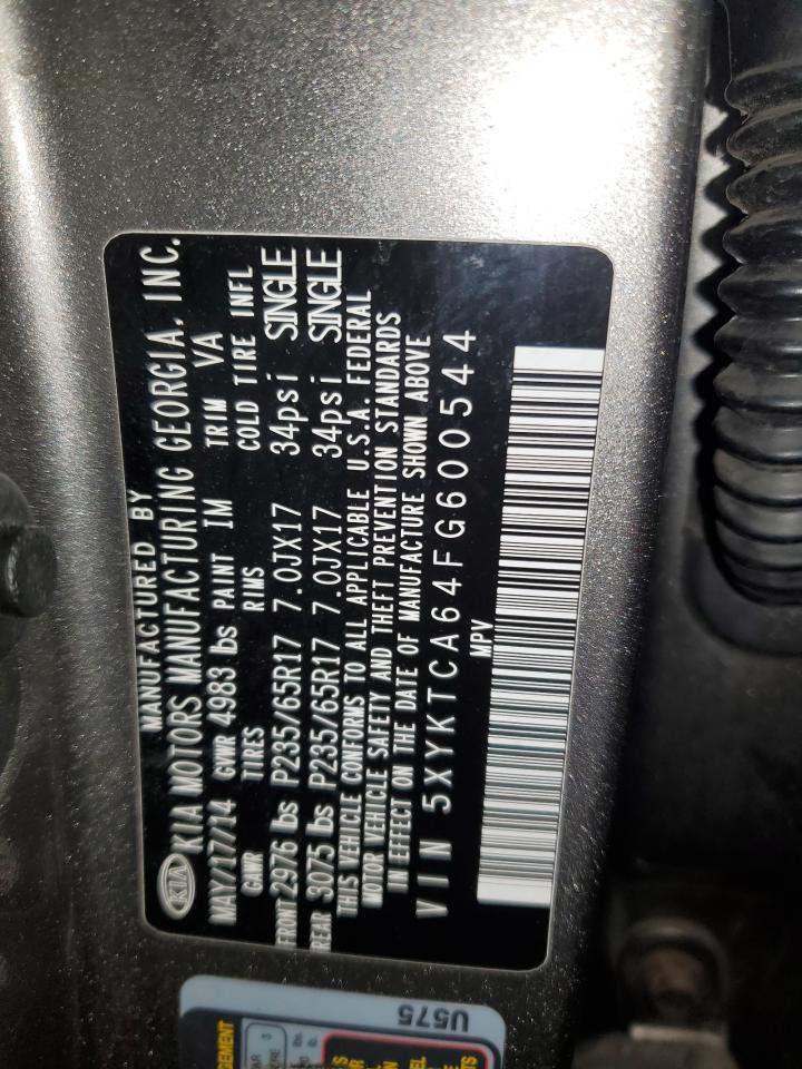 2015 KIA Sorento VIN 5XYKTCA64FG600544 Copart auction photo, all over damage thumbnail 13