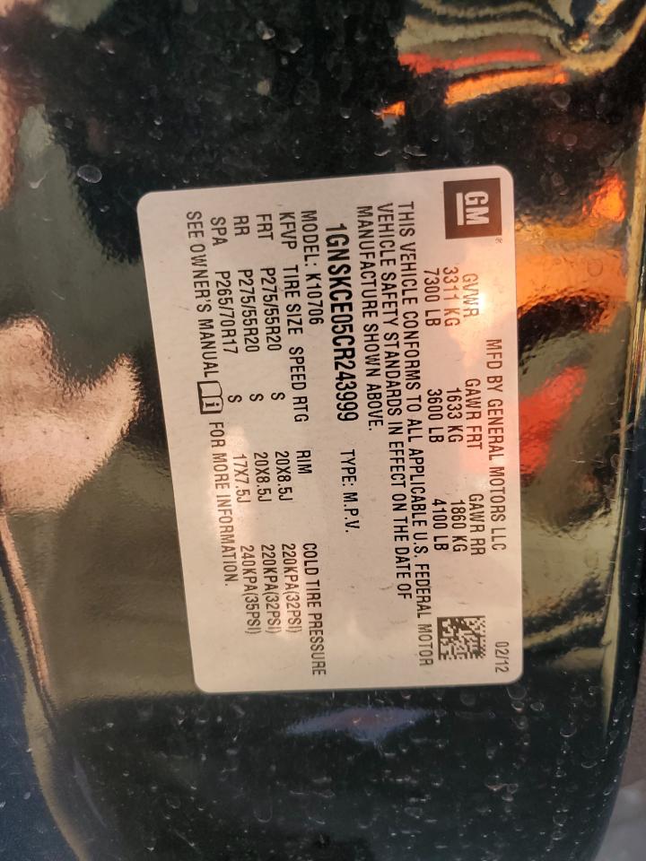2012 Chevrolet Tahoe VIN 1GNSKCE05CR243999 Copart auction photo, minor dent/scratches damage thumbnail 13