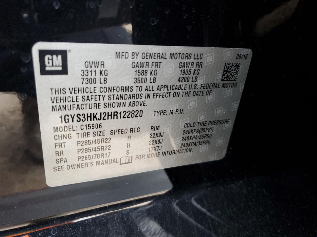 2017 Cadillac Escalade VIN 1GYS3HKJ2HR122820 Copart auction photo, burn - engine / rear end damage thumbnail 15