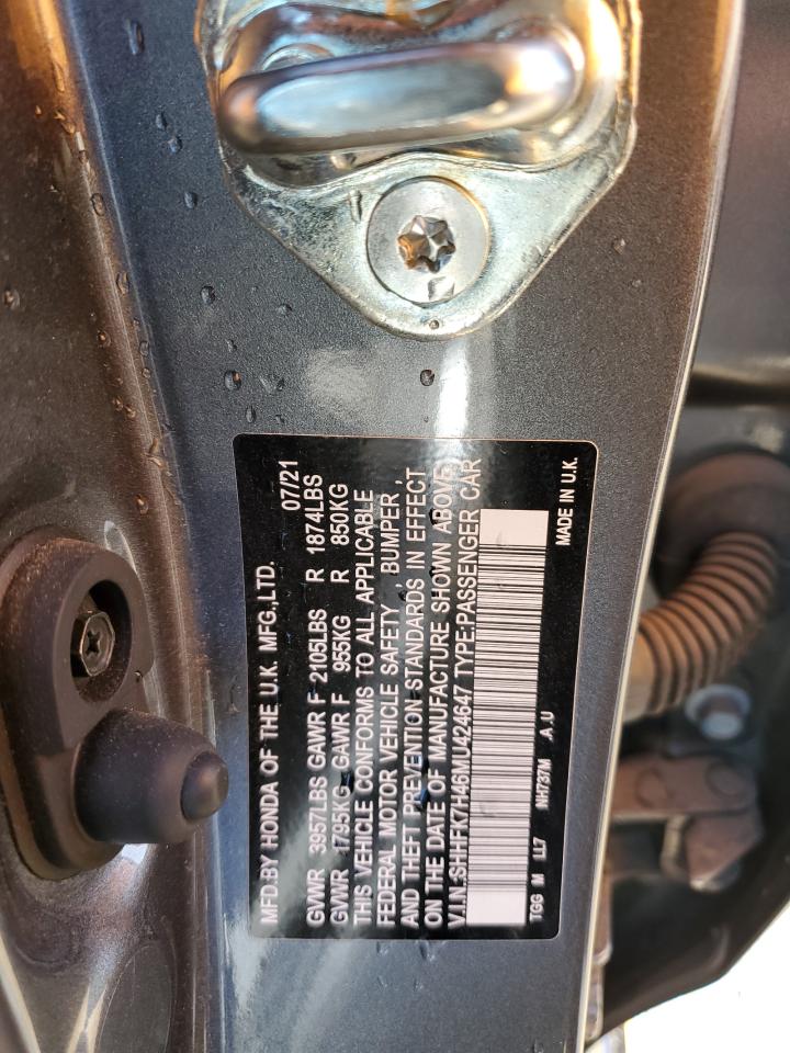 2021 Honda Civic VIN SHHFK7H46MU424647 Copart auction photo, rear end damage thumbnail 13