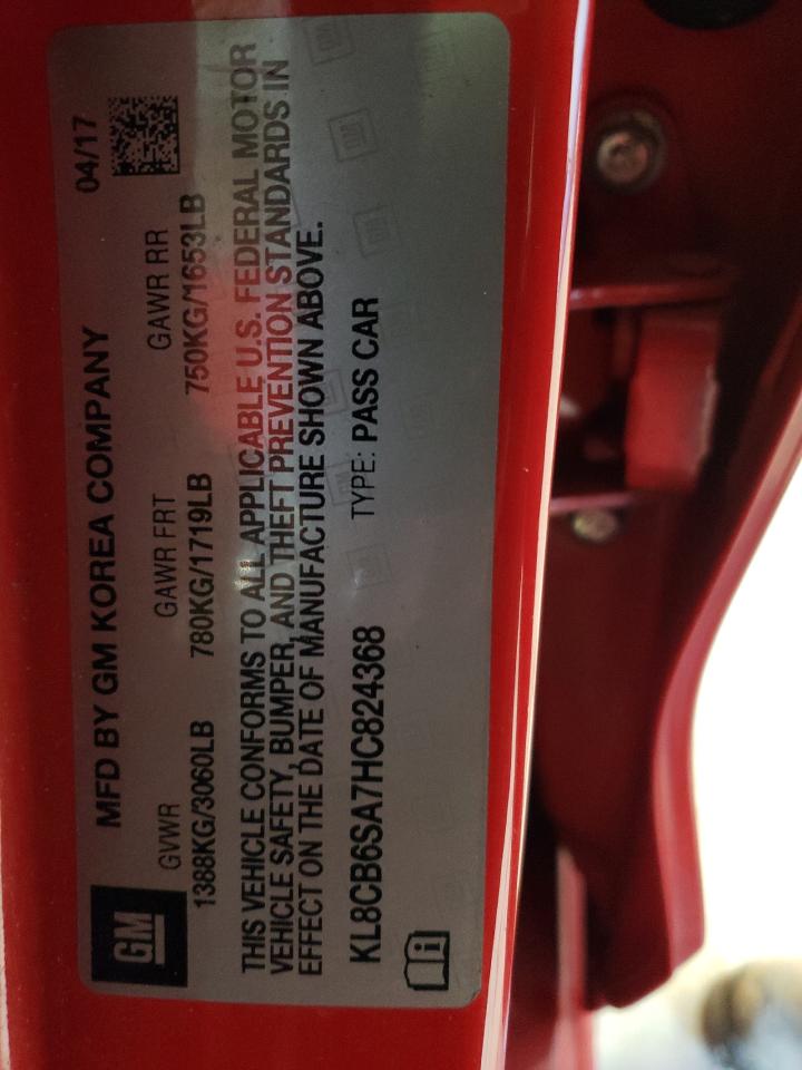 2017 Chevrolet Spark VIN KL8CB6SA7HC824368 Copart auction photo, side / front end damage thumbnail 13