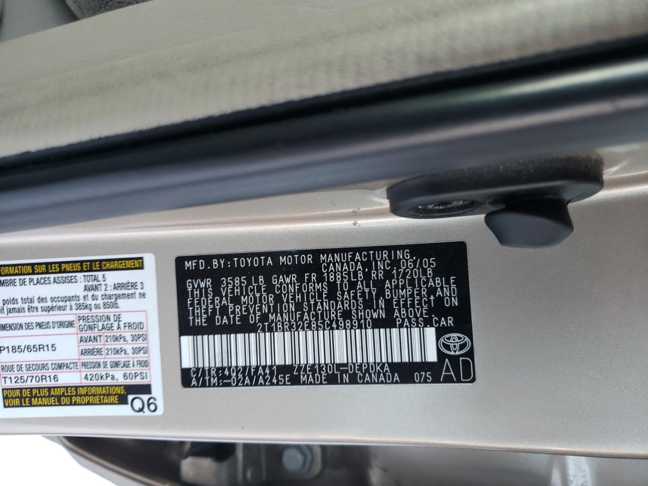 2005 Toyota Corolla VIN 2T1BR32E85C498910 Copart auction photo, rear end damage thumbnail 12