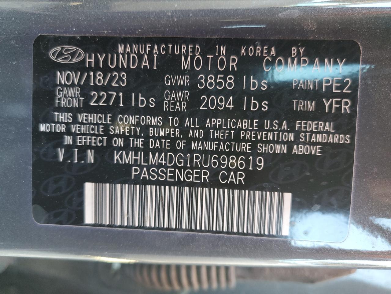 2024 Hyundai Elantra VIN KMHLM4DG1RU698619 Copart auction photo, front end damage thumbnail 13