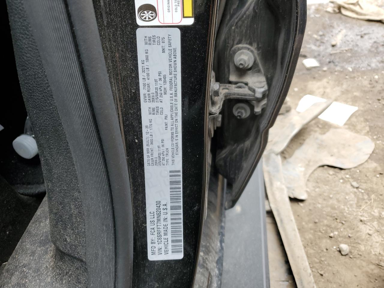 2021 RAM 1500 VIN 1C6SRFFT7MN620430 Copart auction photo, undercarriage / all over damage thumbnail 12