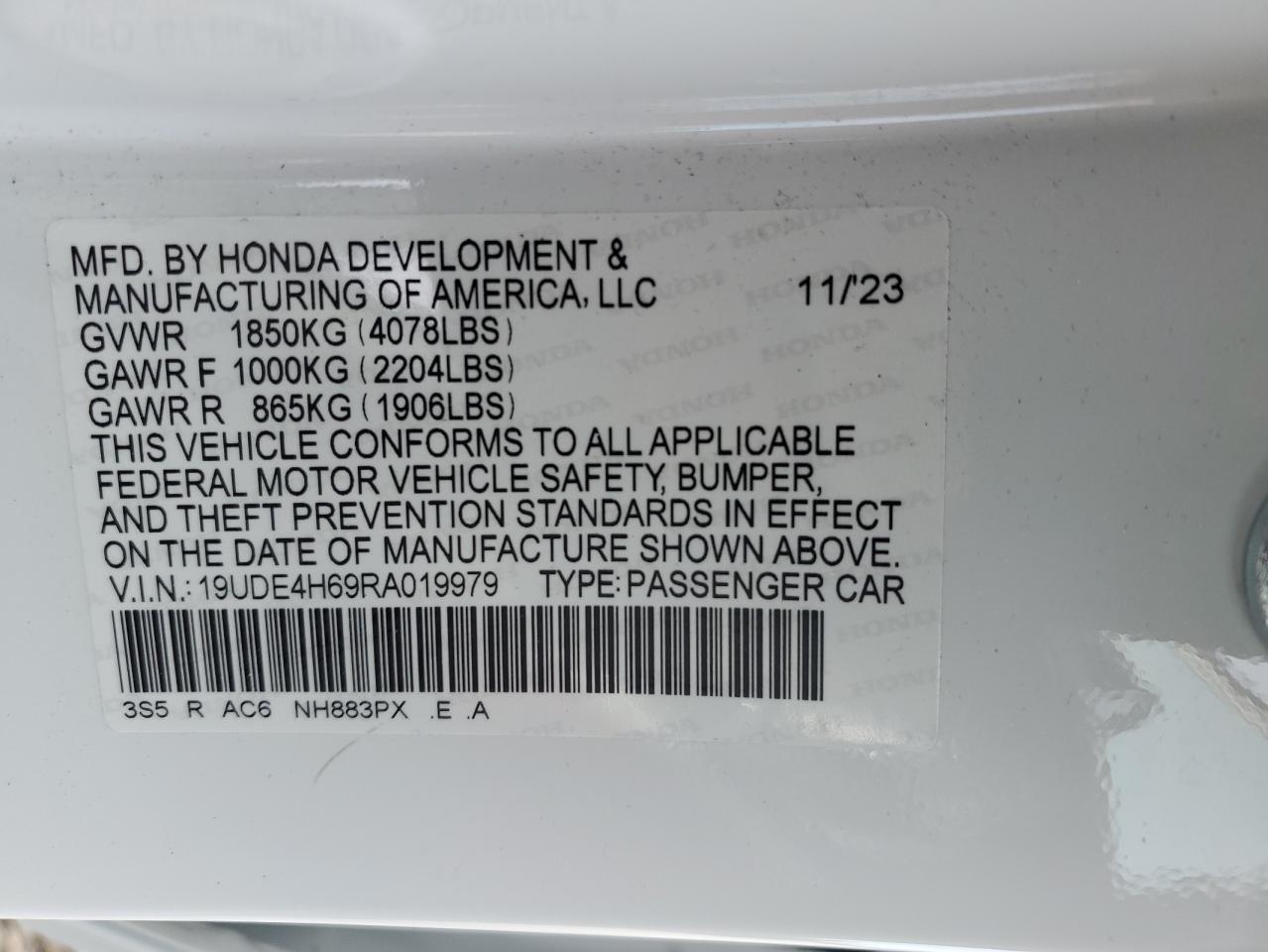 2024 Acura Integra VIN 19UDE4H69RA019979 Copart auction photo, rear end / minor dent/scratches damage thumbnail 12
