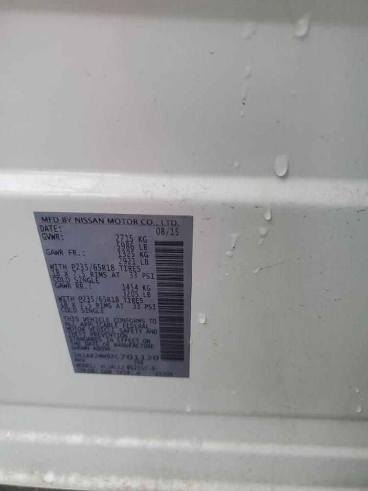 2015 Nissan Pathfinder VIN 5N1AR2MN9FC701120 Copart auction photo, front end / minor dent/scratches damage thumbnail 13