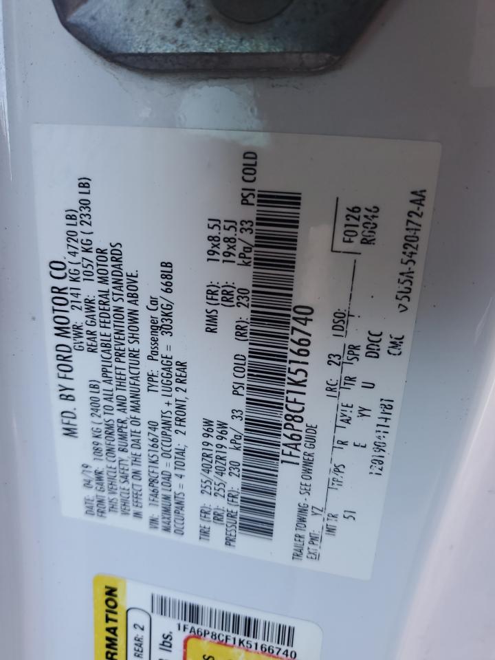 2019 Ford Mustang VIN 1FA6P8CF1K5166740 Copart auction photo, rear end damage thumbnail 14